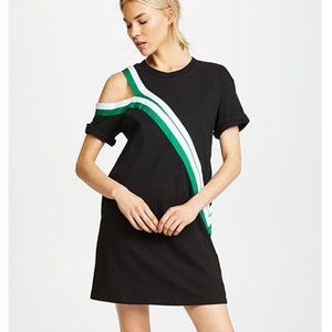 Current/Elliott Black T-Shirt Dress with Green and White Diagonal Stripes
